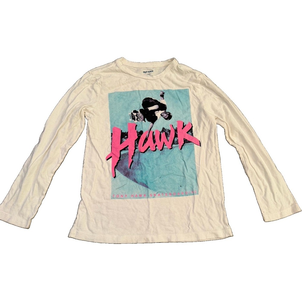 Y2K Old Navy Tony Hawk Skateboarding Graphic Tee Long Sleeve White Boys L 10/12